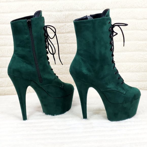 Pleaser Shoes - Adore 1020FS Emerald Green V-Suede Platform 7" Heel Ankle Boots